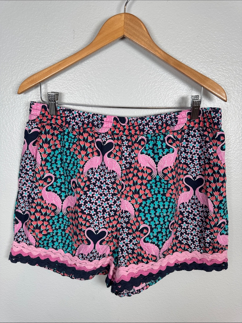 Simply Southern Floral Pink Bird Print With Ric Rac Trim pull on cotton large